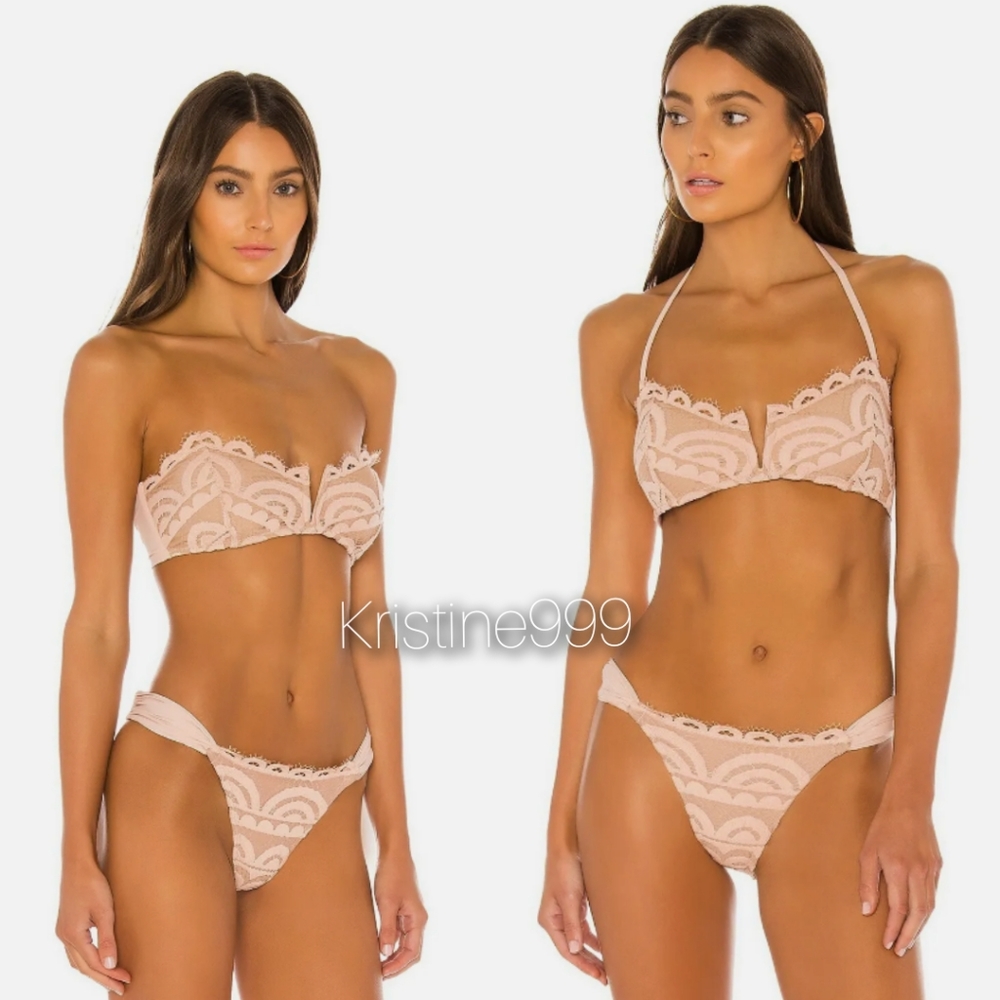 PQ Swim Lace Bandeau Top Fanned Lace Bottom Bikini SET Pink Sands